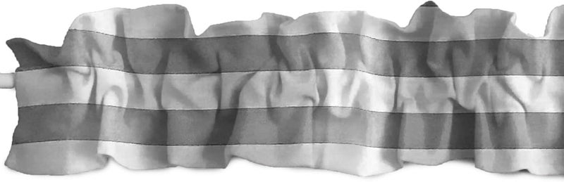Cotton 1" Stripe Sleeve Topper Window Valance Top Bottom Ruffle Home Décor Bedroom Nursery Kitchen Window (58" Wide x 5" Tall, Grey and White)